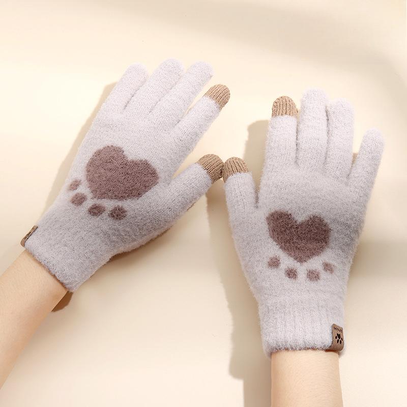 Women's Autumn and Winter Plush Knitted Gloves for Warmth and Cold Plus Velvet Imitation Mink Fur Cartoon Cute Touch Screen Fashion