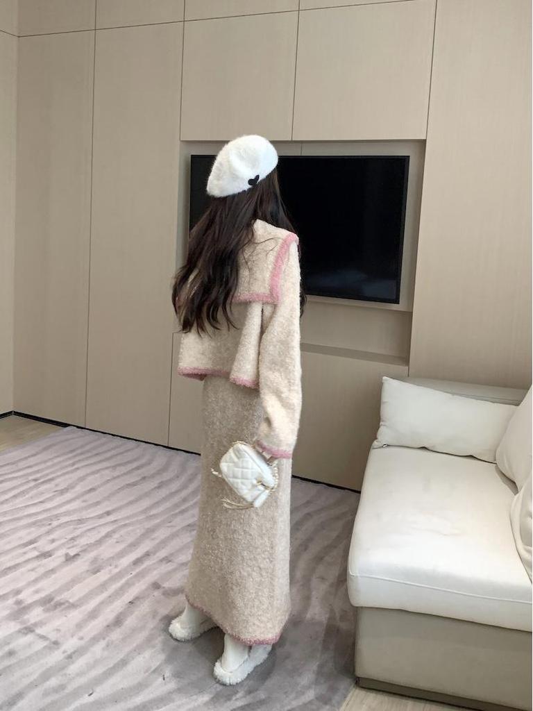 Women's Sweet Spring/Fall High-Waisted Knit Cardigan & Mid-Length Skirt Set