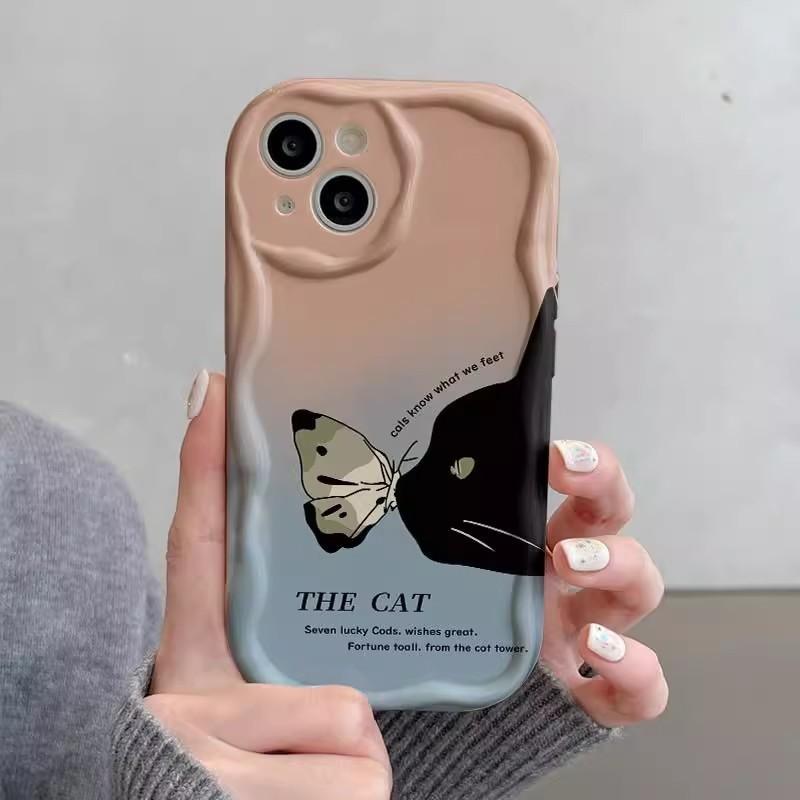 Cute Mobile Phone Case Black Cat for Cream for Apple16pro/ for IPhone15Promax Cat for Creative17