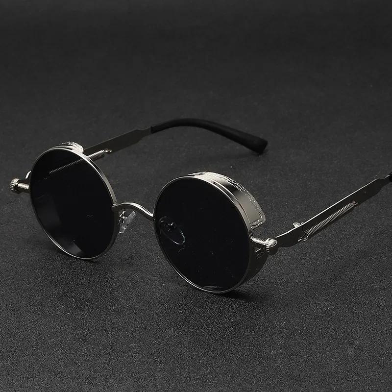 Vintage Steampunk Red Sunglasses Men Round Punk Alloy Metal Retro Sun Glasses Women Goggles Gothic Style Shades