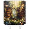 Enchanted Forest Library Shower Curtain Vintage Bookshelf Green Nature Tree Floral Mushroom Butterfly Fairytale Wonderland Jungle Natural Scenery