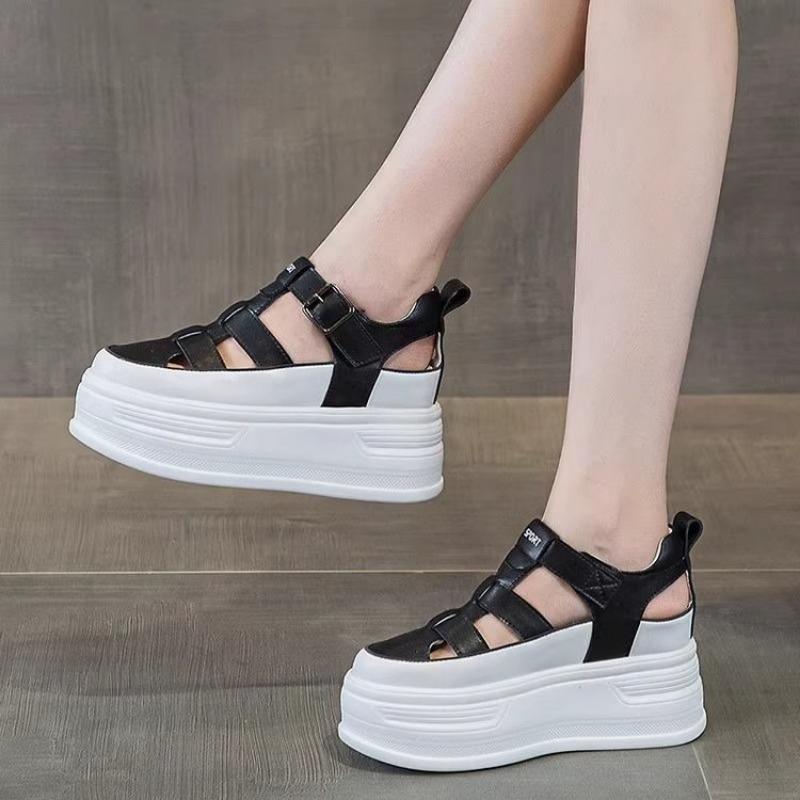 

Босоножки на толстой подошве с пустотами, женские, летние, новый тренд, универсальные, туфли-клетка для свиней, подошва-маффин, повседневная женская обувь 37 чёрный