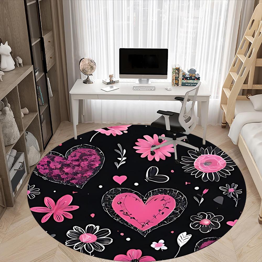 1pc Heart FlowersChair Carpet for Office, Indoor Non-Slip Washable Polyester Fiber Carpet, Mat For Office, Machine Washable