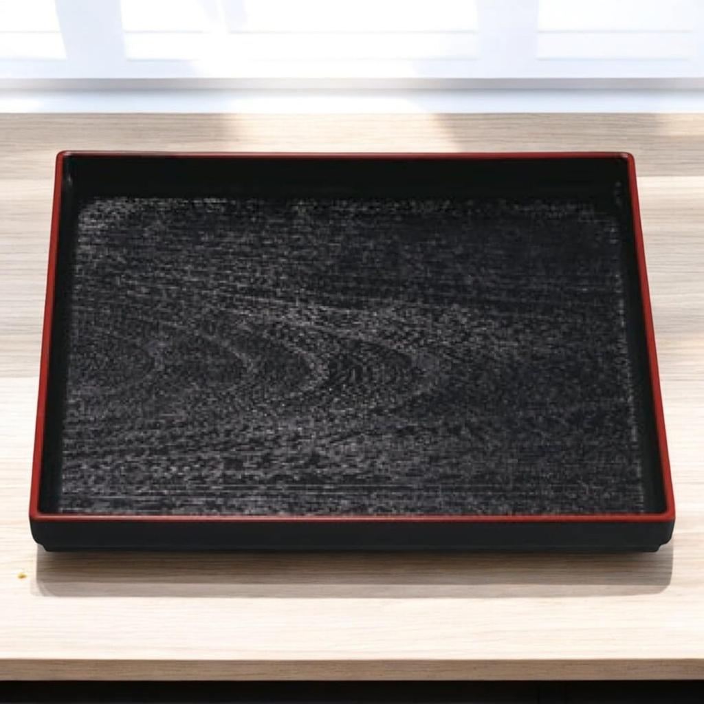 Square Wood Grain Tray Lacquerware Made In Japan J-kitchens 1-shaku (Tray) Black/Red, Non-Slip, 33cm, (ABS Resin),