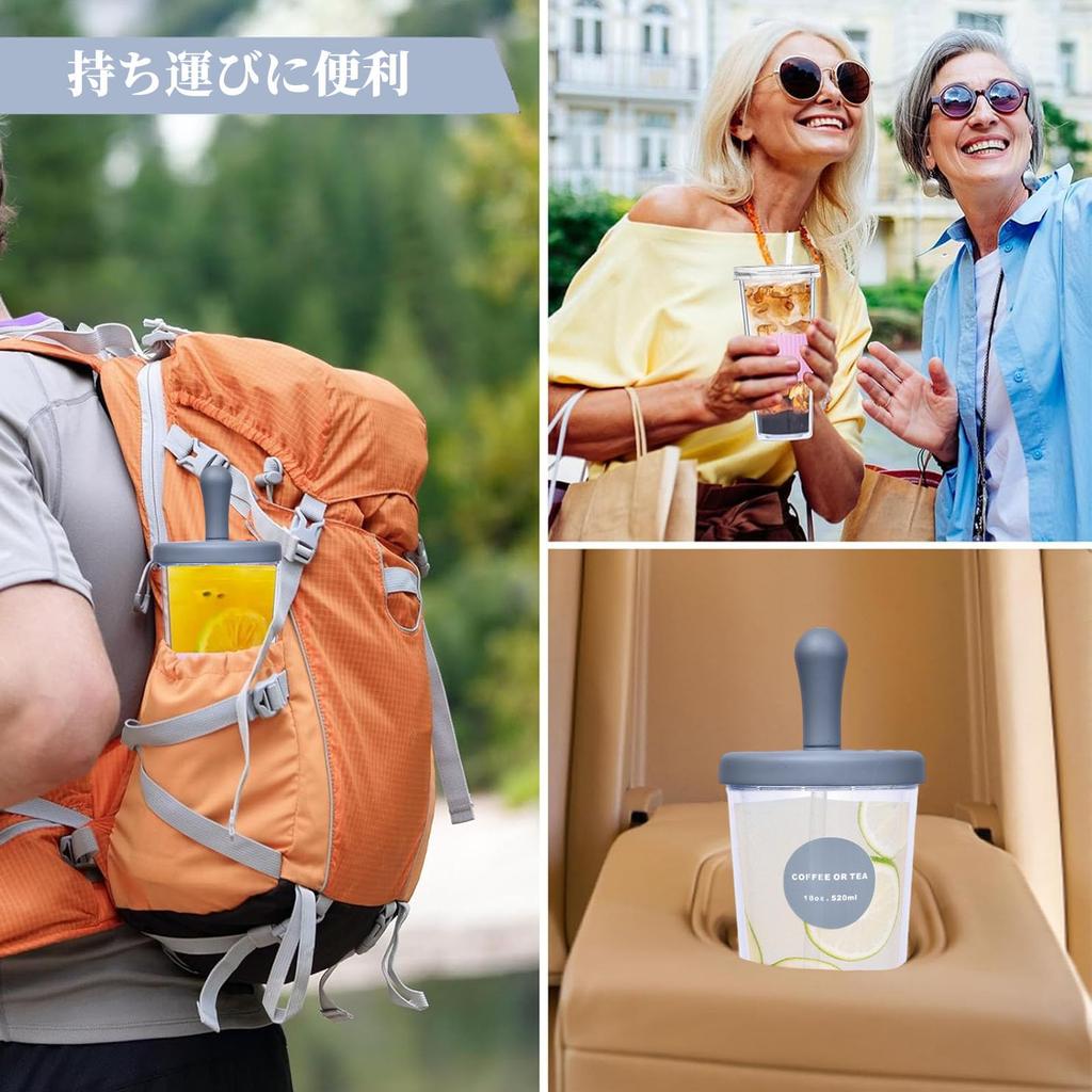 Kasanidika Tumbler with Straw, 520ml Water Bottle, Large Capacity, Dual-Layer Construction, Transparent Lid, Includes Cleaning Brush, Lightweight and