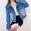 Short Jean Jacket for Women  Autumn Winter New Long Sleeve Turn Down Collar Jackets Vintage Burr Washed Solid Coats