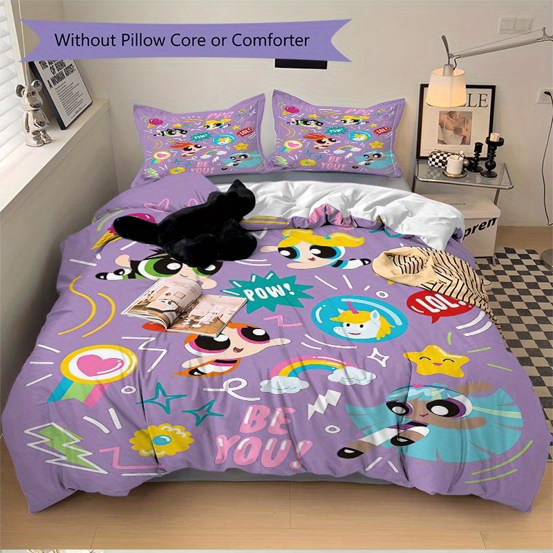 3-teiliges Powerpuff Girls Motiv Bettwäsche-Set, Weiche und Bequeme Bettbezug für Schlafzimmer, Gästezimmer (1 Bettbezug + 2 Kissenbezüge, Kissenkern N
