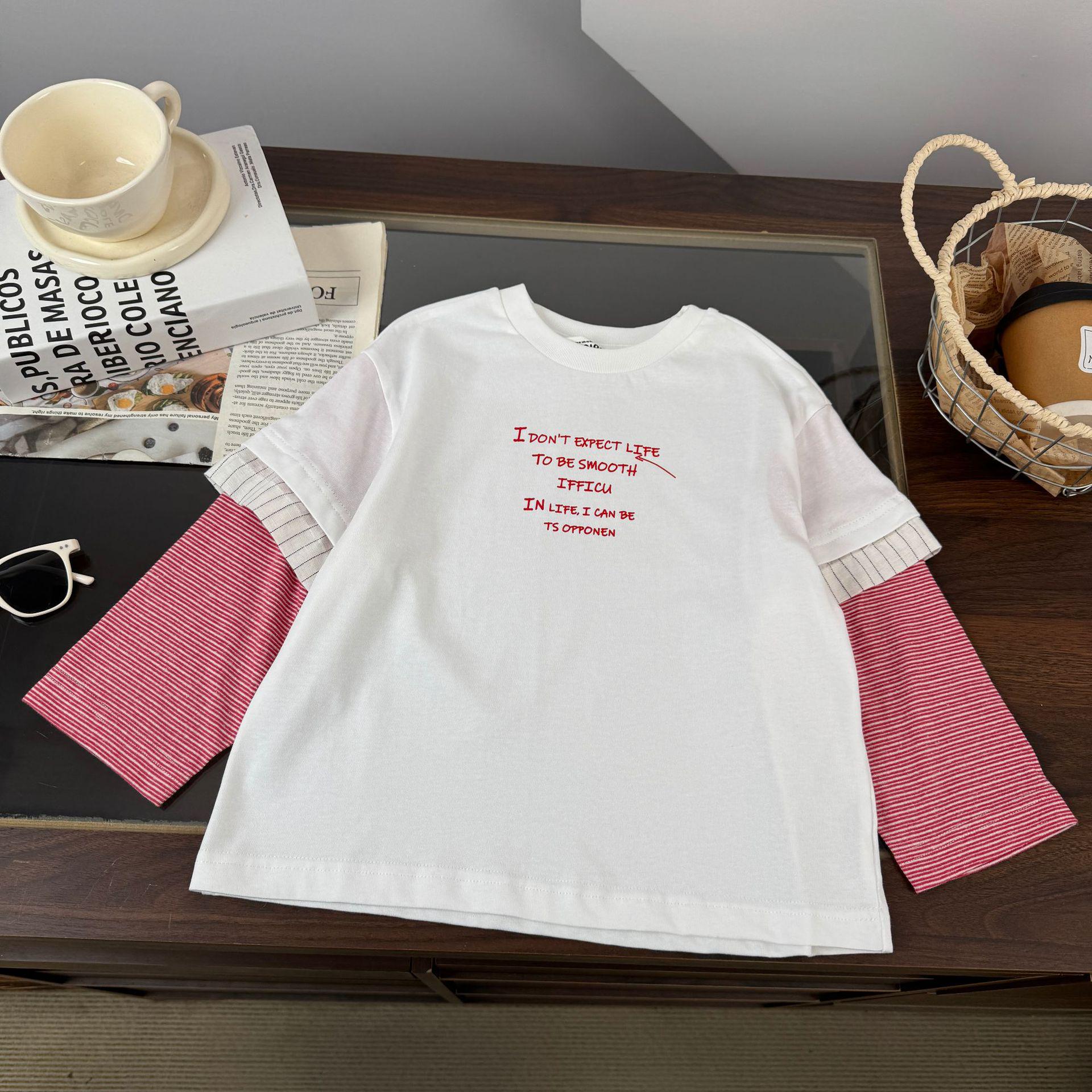2026 Boys  Spring Letter Print Two-Piece Style Long-Sleeve Pullover Shirt 90 cm белый