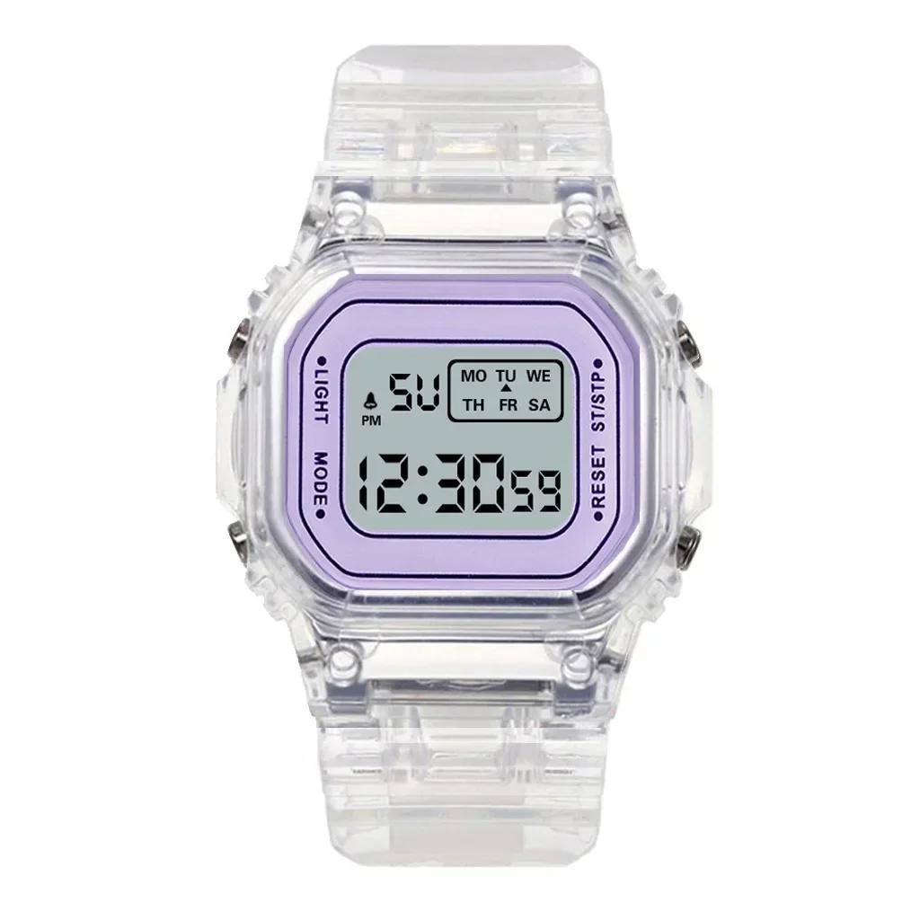 

Electronic Watches for Women Men Reloj Silicone Strap Transparent Dress LED Digital Wristwatch Sport Clock Relogio Feminino фиолетовый