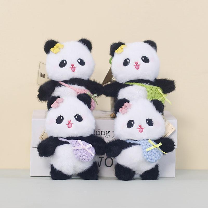 Panda Plush Keychain With Cartoon Milk Bottle And Colored Bow For Kids And Collectors