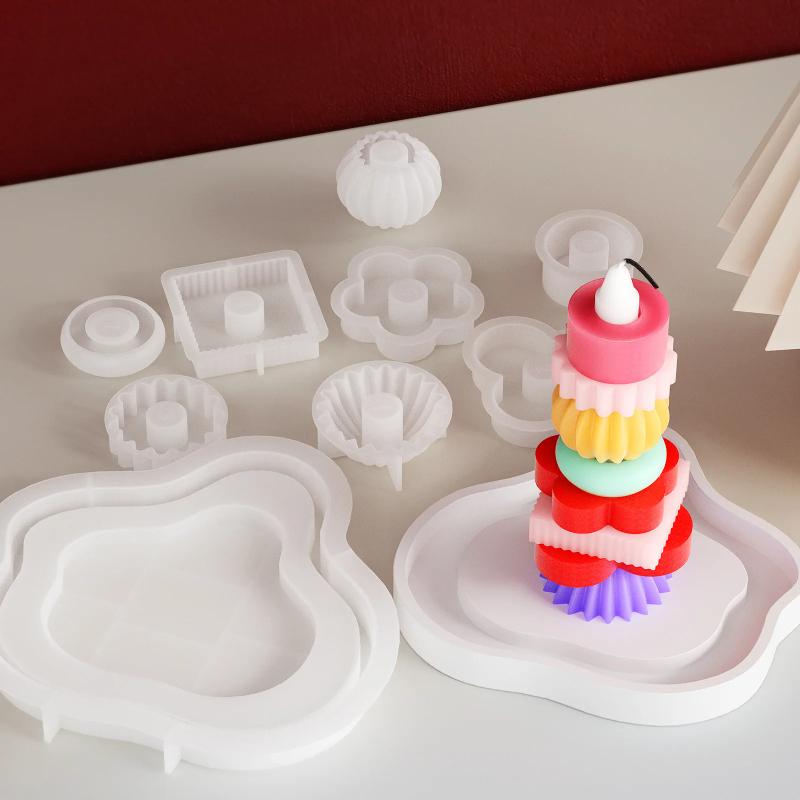 Stackable Candle Making Kit, Resin Casting Mold, Plaster Candle Holder Mold,Geometric Silicone Molds for Home Decor