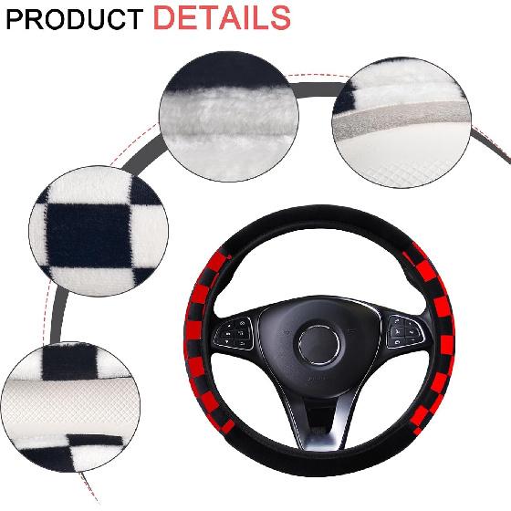 1 PC Elastic Steering Wheel Cover Without Inner Ring, Checkered Black & Red