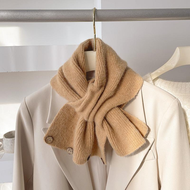 Small scarf short women's autumn and winter cross-knitted scarf color matching scarf winter warm button neck cover