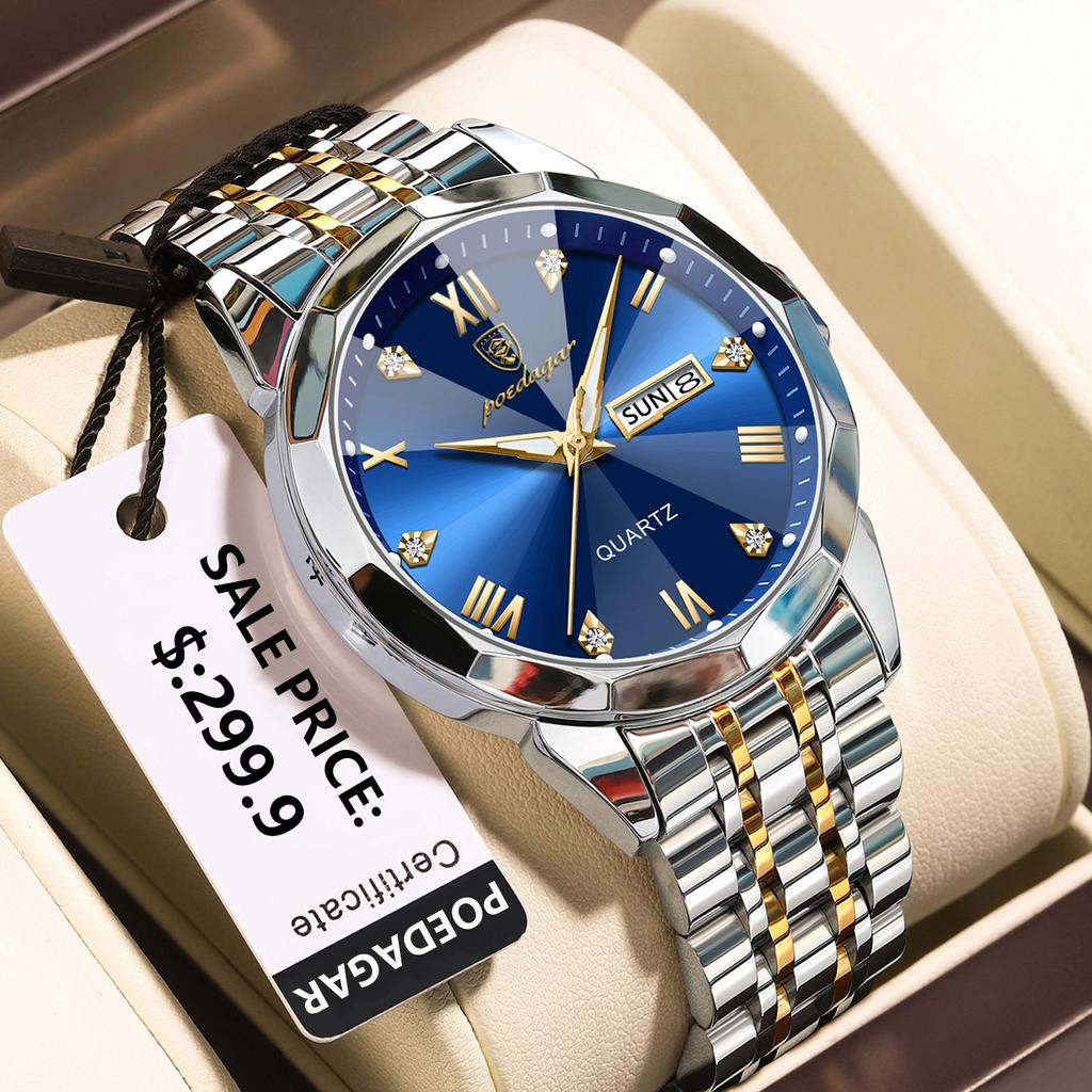POEDAGAR  810 Fashion Luxury Business Quartz Watch Stainless Steel Men Watch Luminous Waterproof Date Watch for Men