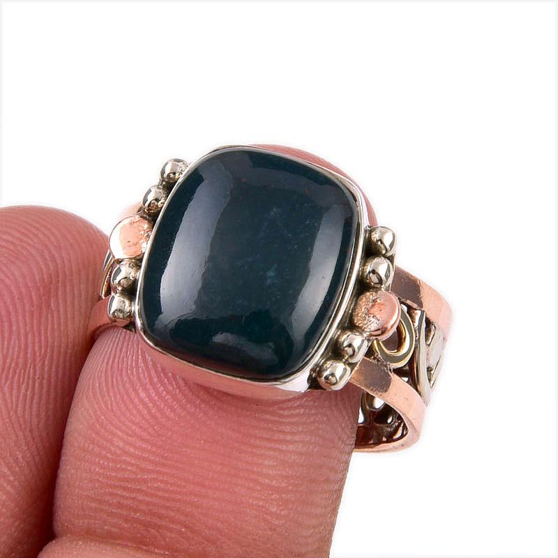 

Natural Bloodstone Gemstone 925 Solid Sterling Silver Two Tone Ring Size 9 a6f17