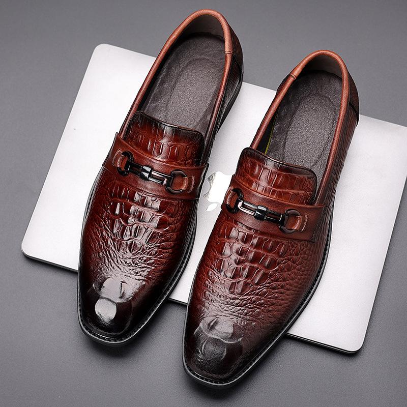 Leather shoes men's 2025 spring new first-layer cowhide business dress shoes one-pedal men's shoes crocodile pattern Wenzhou men's shoes