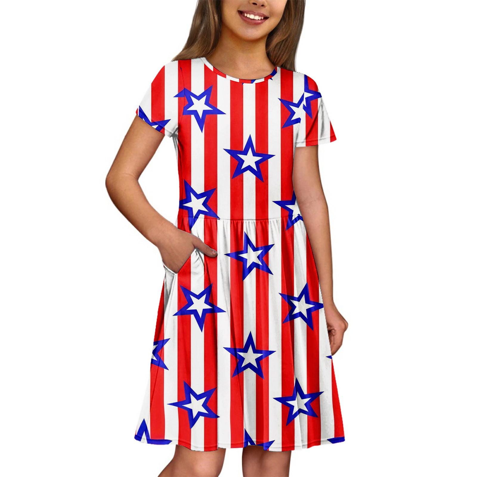 

Летнее платье для девочек, однотонное платье без рукавов с принтом и карманом, повседневное платье, вечернее платье с короткими рукавами 140