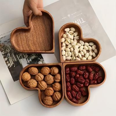 1pc Wooden Tray for Dried Fruits Solid Wood Pallet for Snacks Heart-shaped Wooden Tray Set for Serving Snacks Fruits Multi-purpose