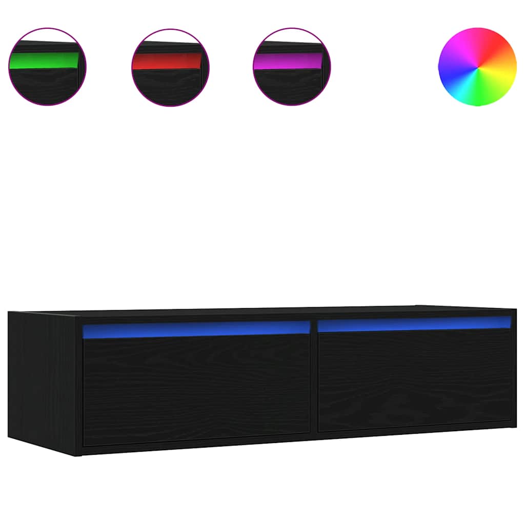 TV Stand with LED Lights Black Oak Effect 100x35.5x25 Cm