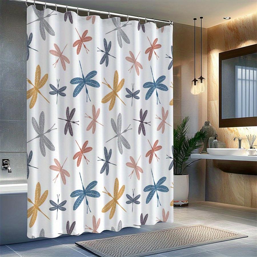 1pc Fun dragonfly patterned shower curtain, made of polyester, machine washable, suitable for bathroom decor.