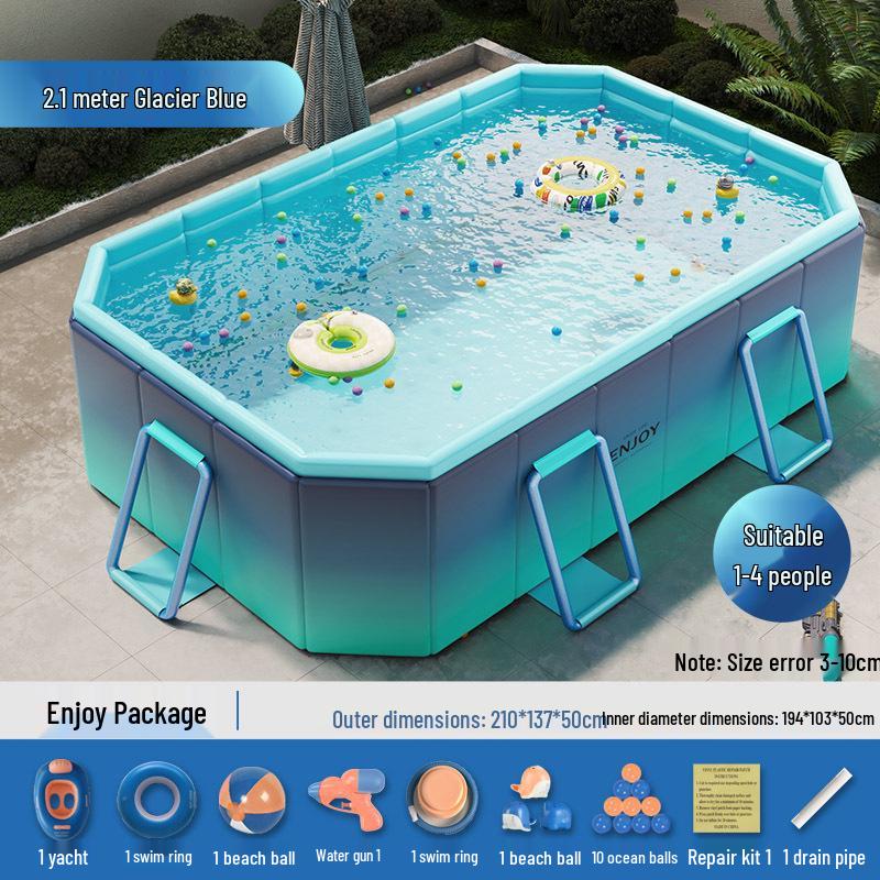 Inflatable Children's Swimming Pool with Slide - No Inflation Needed, Thickened Foldable Design for Home and Outdoor Use