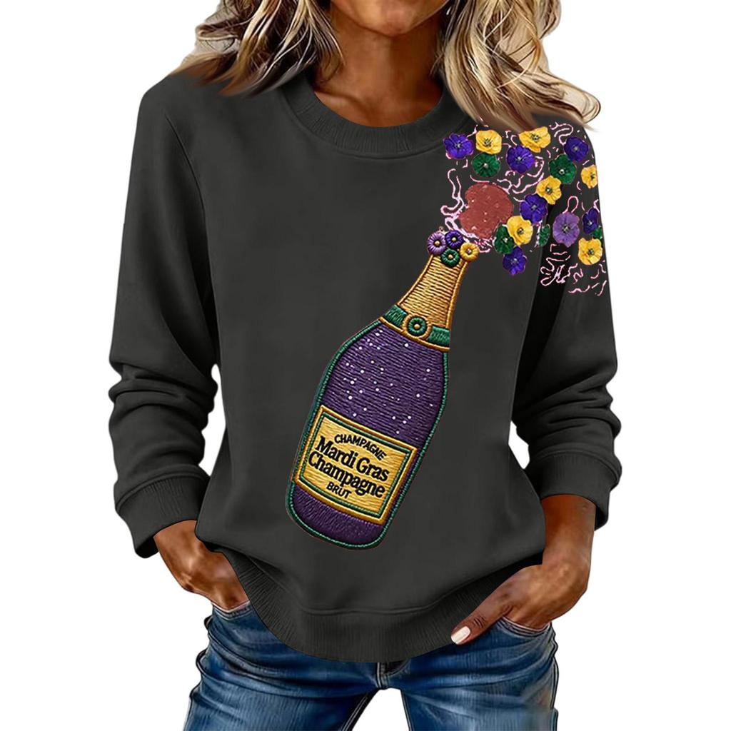 Damenmode Bedrucktes Langarm Locker Rundhals Sweatshirt Top