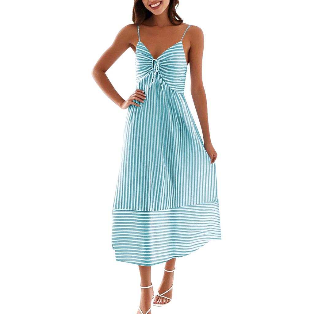 Women's Summer Fashion Casual V-neck Striped Suspender Dress