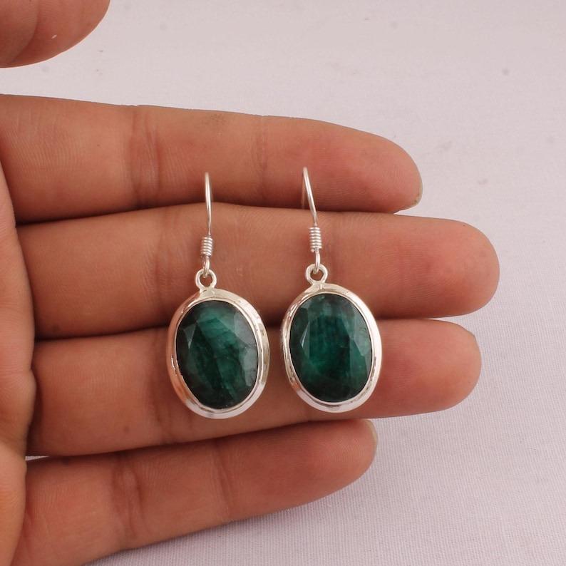 Green Emerald Gemstone 925 Sterling Silver Earrings Women Earring Handmade Jewelry Boho Earring