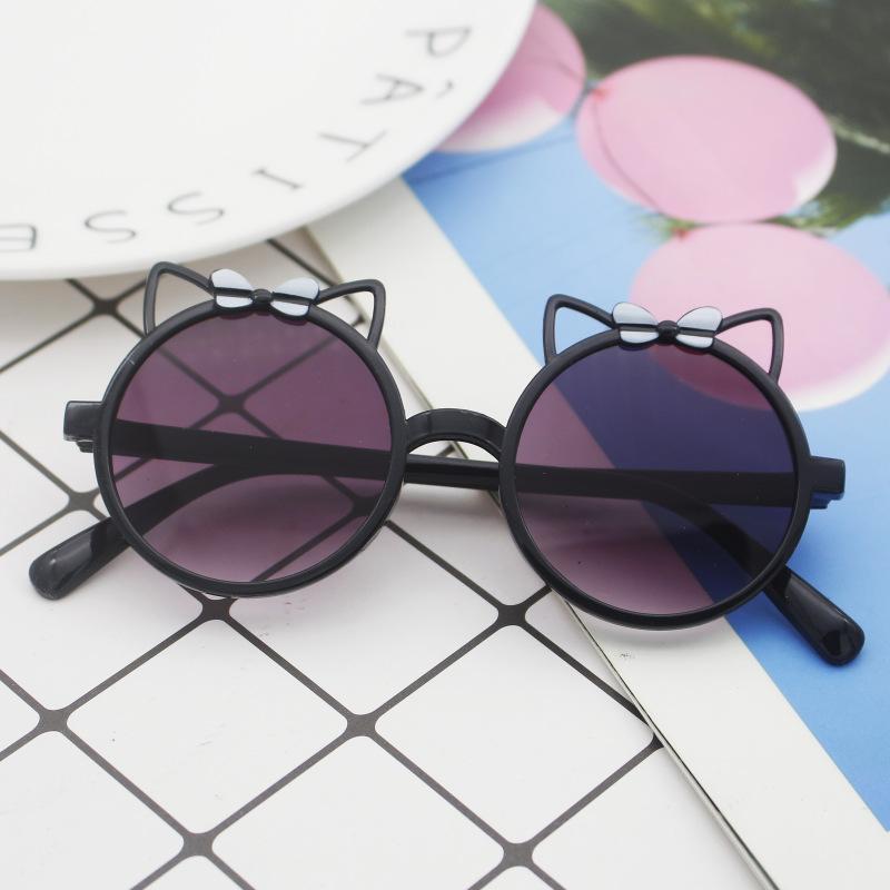 

Детские солнцезащитные очки с защитой от ультрафиолета, детские солнцезащитные очки в форме кошачьих ушек, круглая оправа, милые детские очки чёрный