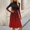 Women's Casual Fashion High Neck Long Sleeve Print Midi Dress