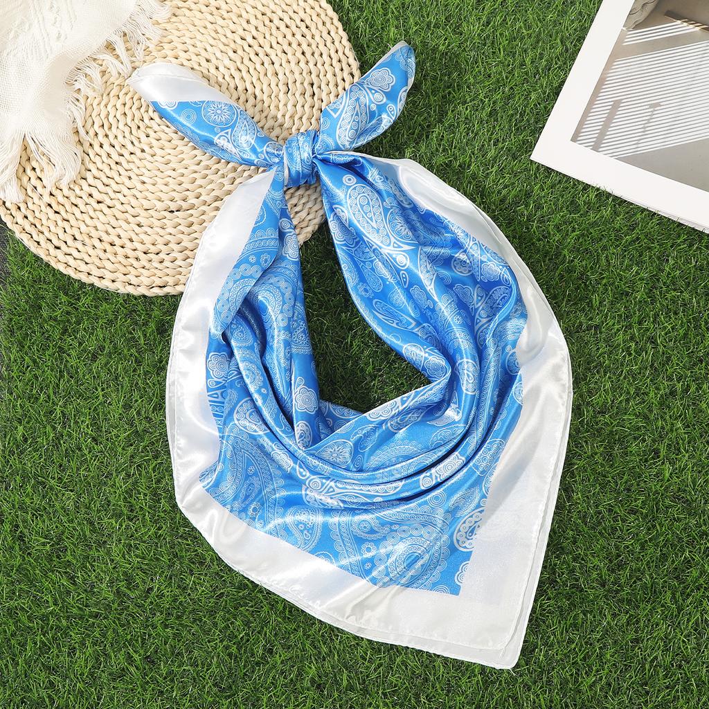 Floral Print Square Hair Scarf Headband for Women Hijab Hair Bands 90cm Female Satin Shawl Ribbon Foulard Neckerchief Headband
