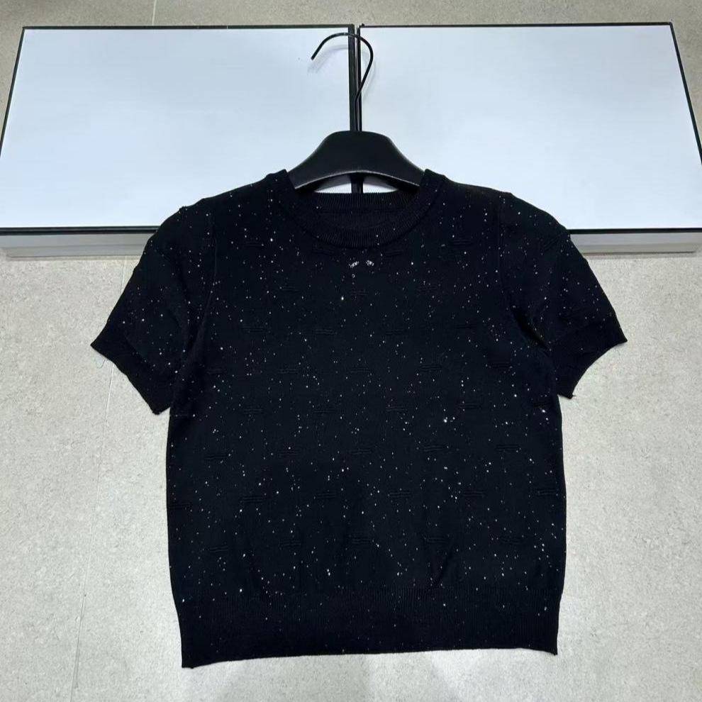 European Style 2026 Summer Embossed Sequin Knit Casual Top