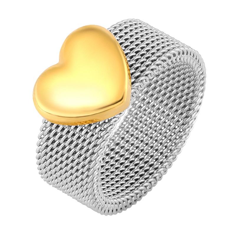 Anello in Acciaio Inossidabile Colore Oro Forma di Cuore Anelli a Rete Per Uomo Donna Amante Elegante Vintage Gioielli Regalo