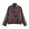 European & American Women's Faux Leather Stand Collar Jacket - Hot Selling Fashion Coat