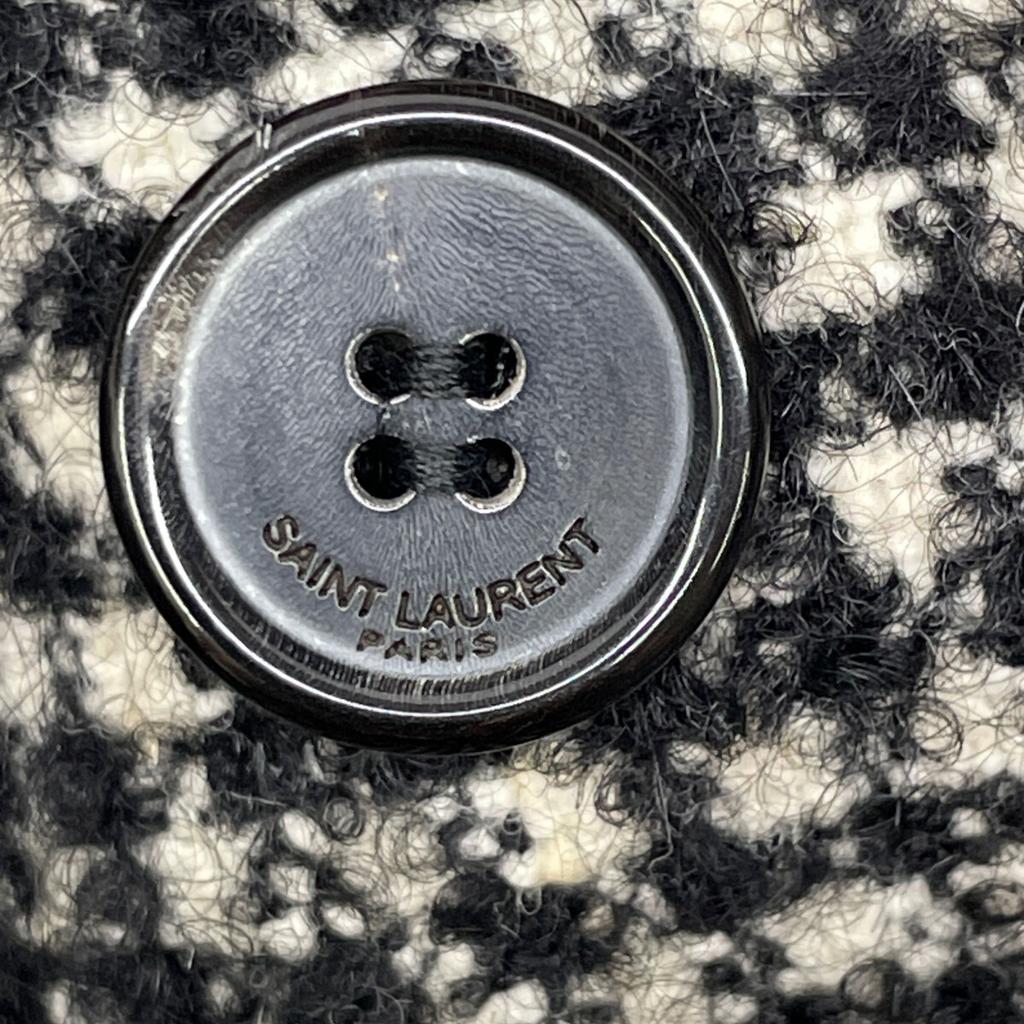 Saint Laurent Paris 2015 Houndstooth Soutien Collar Coat 402944 Coat 34 Black X whiteUsed