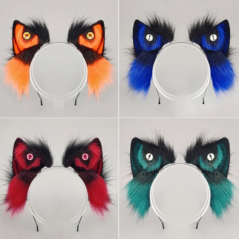Wolf Ear Hairband Soft Plush Hair Styling Accessory For Kids Adult Halloween Parties Animal Theme Cosplay Hairhoop
