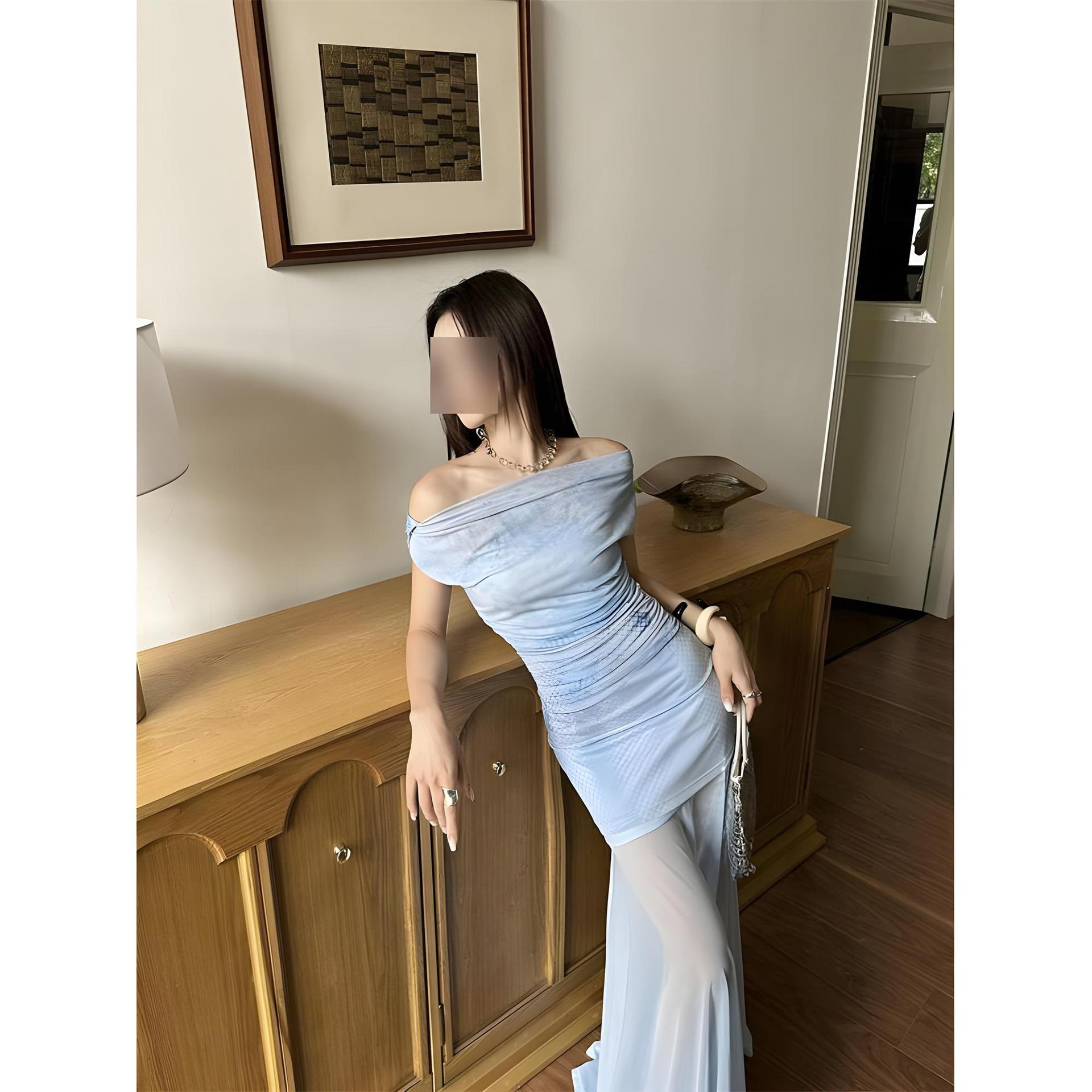 

Синее цветочное платье на бретелях женское летнее для морского отдыха красивое темпераментное с талией универсальное платье XL- (recommended 110-60kg)