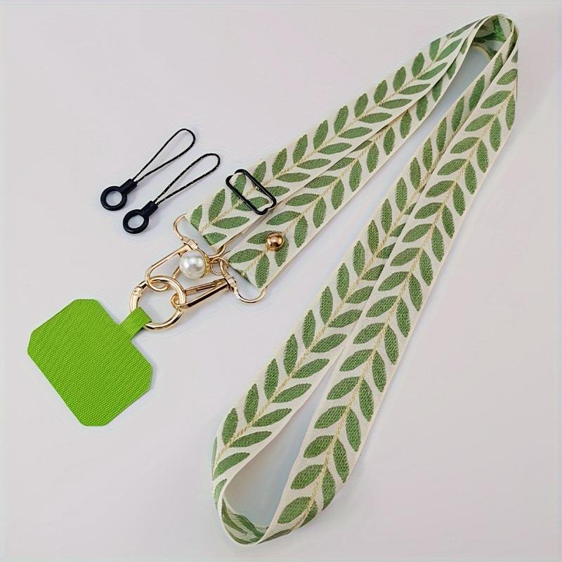 Mobile Phone Strap Lanyard Long Crossbody Shoulder Chain Pearl Pendant Hanging Adjustable Halter Neck Wide Cloth 1Pcs зелёный