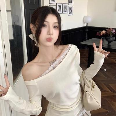 Oblique Shoulder Sexy Long-Sleeve T-Shirt - Early Autumn Slim Fit