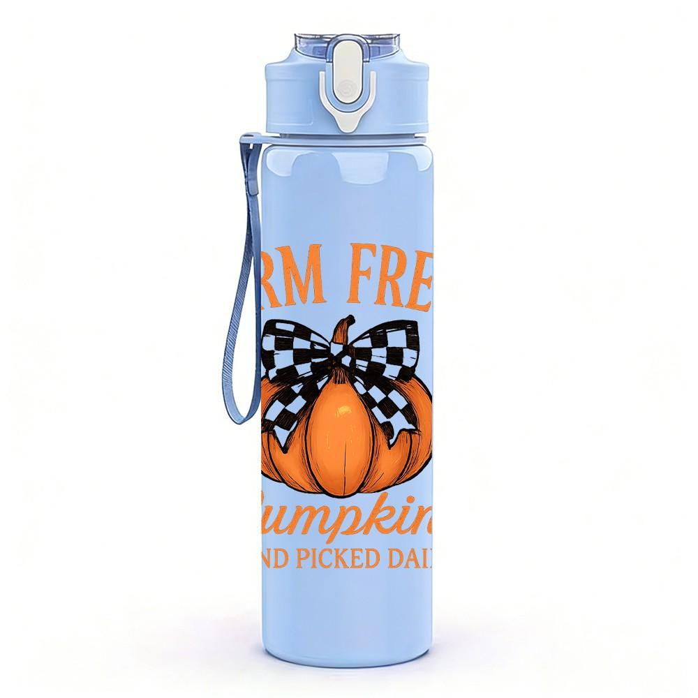 1PC Farm Fresh Pumpkin Letter 750ml Color Plastic Sports Water Bottle Leakproof Flip Straw Lid Suitable for Sports Office Home Use