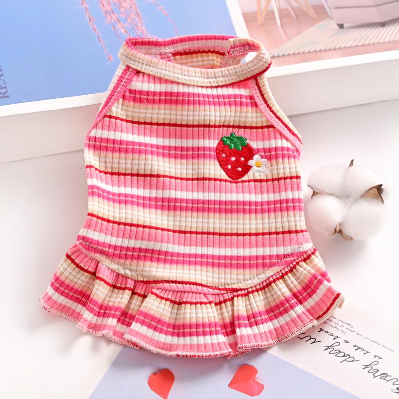 Striped Strawberry Princess Dress for Small Dogs - Spring/Summer Collection