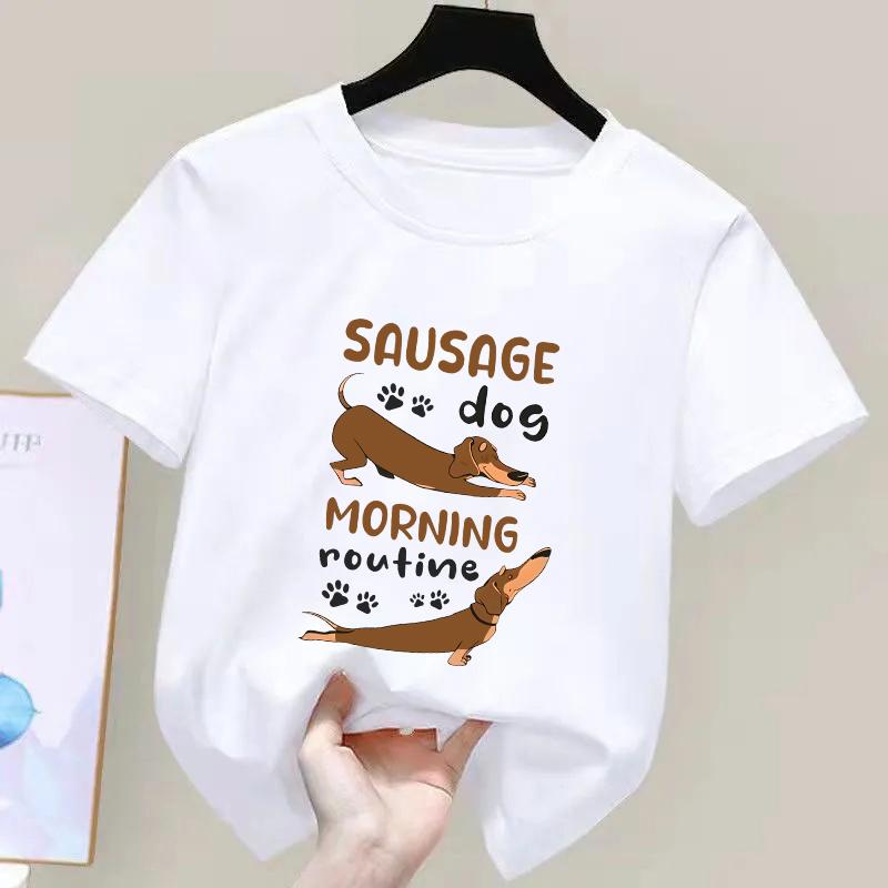 Dachshund Teckel Funny Cute Dog Animal TShirt Kid Girls Short Sleeve Summer Fashion Tshirt Casual Fashion Tee Shirt ONeck Tops