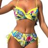 New Women's Tropical Floral Print Bikini Set High Elasticity Lycra Fabric Button Details Comfortable Fit Swimwear Ensemble