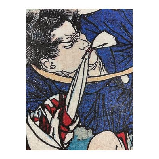Ukiyo-e Tenugui Towel by Yoshitoshi Tsukioka, featuring Iba Shichiro, Vertical Design, 100% Cotton, Japan, Tokuoka