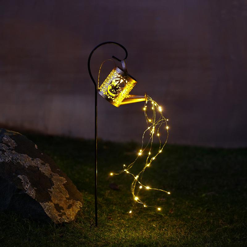 JYL TS/004,Solar Decorative Garden Ground Stake Light Iron Watering Can Lantern for Outdoor Landscape and Patio Ornament
