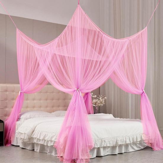 Double Bed Mosquito Net Fine Mesh Canopy Breathable 4 Corner Summer Bed