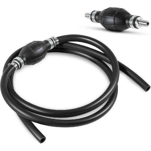 3/8" Fuel Line Assembly, 6FT Nylon Braided Marine Fuel Hose with Primer Bulb and Stainless Clamps, Universal Fuel Line Kit for Outboard Boat Motor,