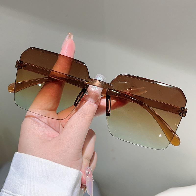 Non-polarized Fashion Vintage Square Rimless Sunglasses Men Women Gradient Outdoor Casual Party Gathering Eyeglasses