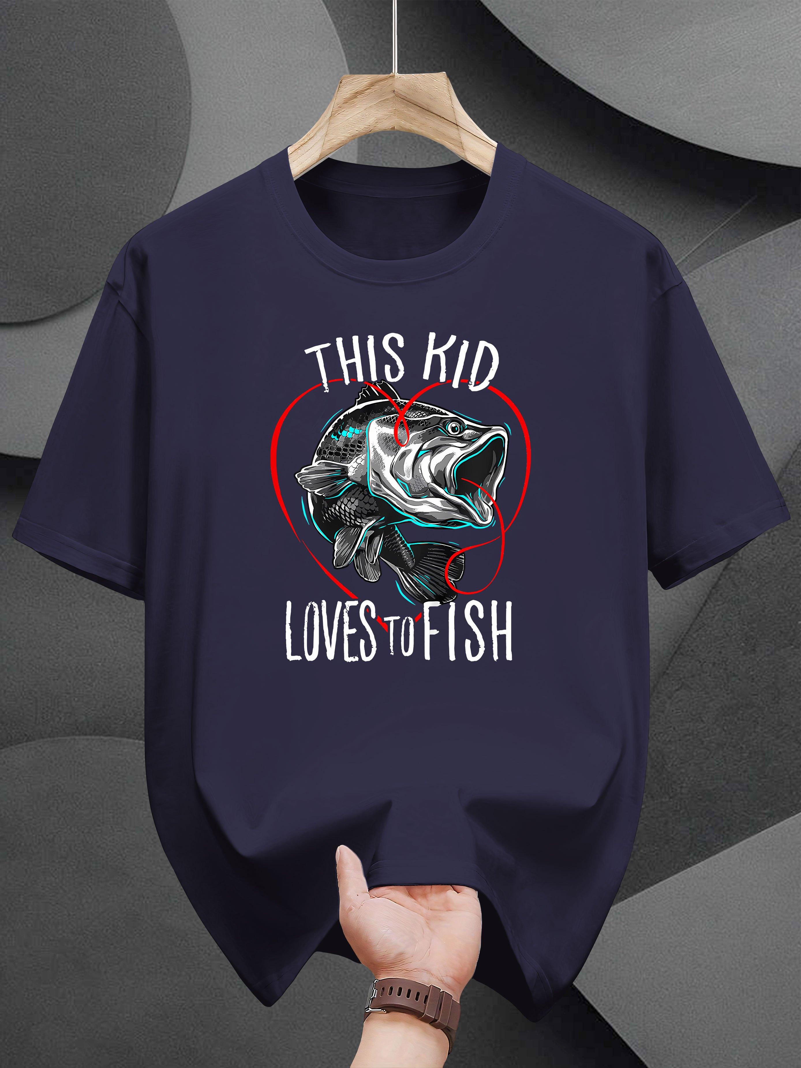 Print Short Sleeve T-shirt - This One Loves Fish Graphic with Colorful Fish Design XXXL