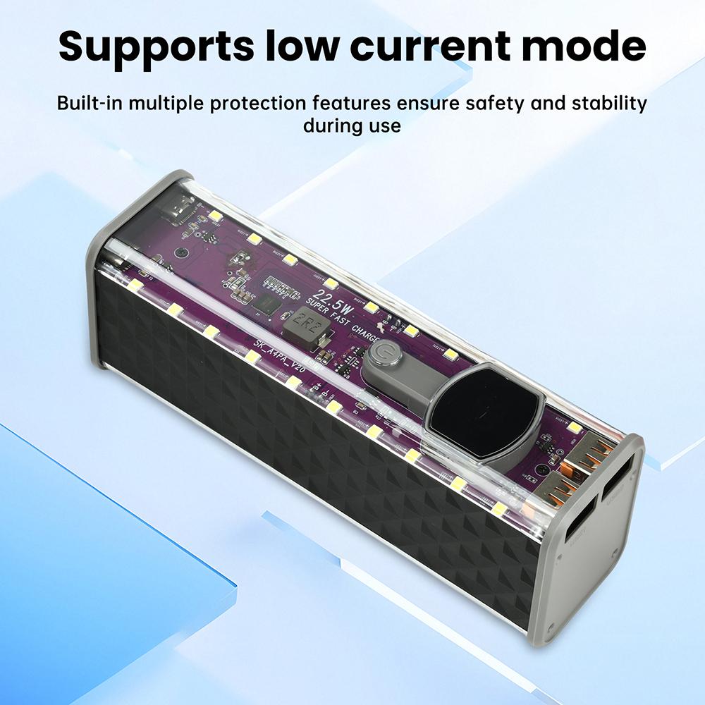 22.5W Purple Transparent Mecha 8-Cell 18650 Battery Case Solderless Power Bank Housing Supports Low-Current Mode